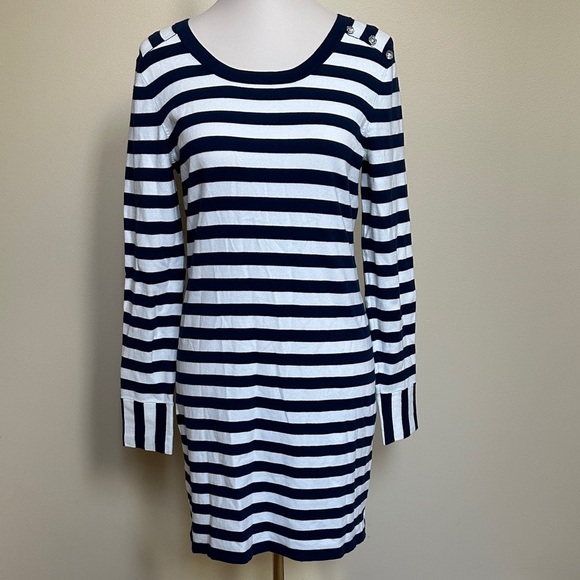 Minnie Rose Preppy Navy and White Striped Long Sleeve Dress - Picture 1 of 4